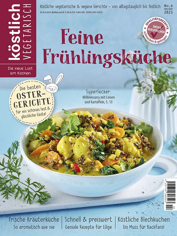 Kochzeitschrift Koestlich Vegetarisch Feine Fruehlingskueche Kv 2 2025 Titelseite Gross 72dpi Rgb 604x805px 4f882172