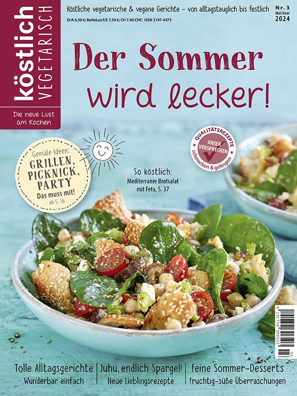 Kochzeitschrift Koestlich Vegetarisch Der Sommer Wird Lecker Kv 3 2024 Titelseite Gross 72dpi Rgb 604x805px 1a9c91e0