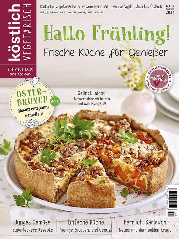 Kochzeitschrift Koestlich Vegetarisch Hallo Fruehling Frische Kueche Fuer Geniesser Kv 2 2024 Titelseite Gross 72dpi Rgb 604x805px 841172cd