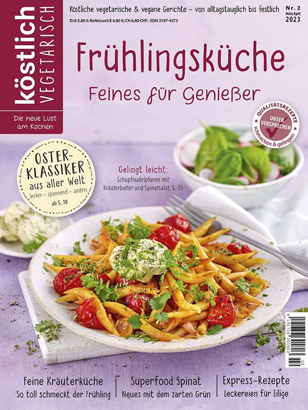 Kochzeitschrift Koestlich Vegetarisch Fruehlingskueche Feines Fuer Geniesser Kv 2 2023  Titelseite Gross 72dpi Rgb 604x805px Cc6721f0