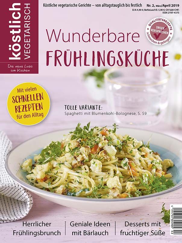 Kochzeitschrift Koestlich Vegetarisch Wunderbare Fruehlingskueche Kv 2 2019 Titelseite Gross 72dpi Rgb 604x805px K5 Aa474247