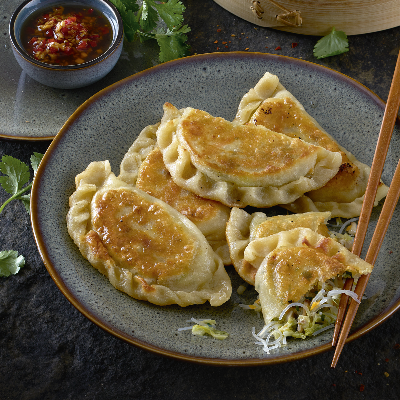 2 20 Gebratene Teigtaschen Mit Pikantem Dip 1600x1600px