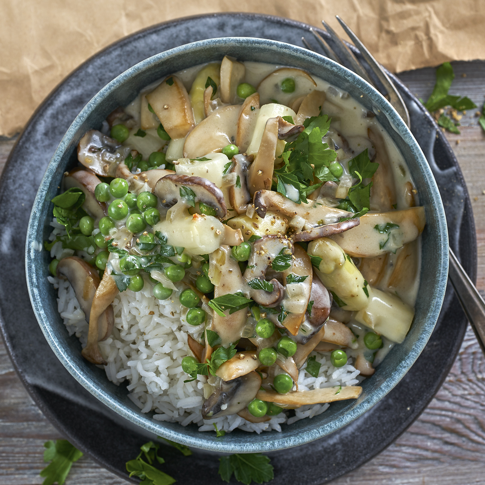 5 20 Kraeuterseitlings Frikassee Mit Reis 1600x1600px