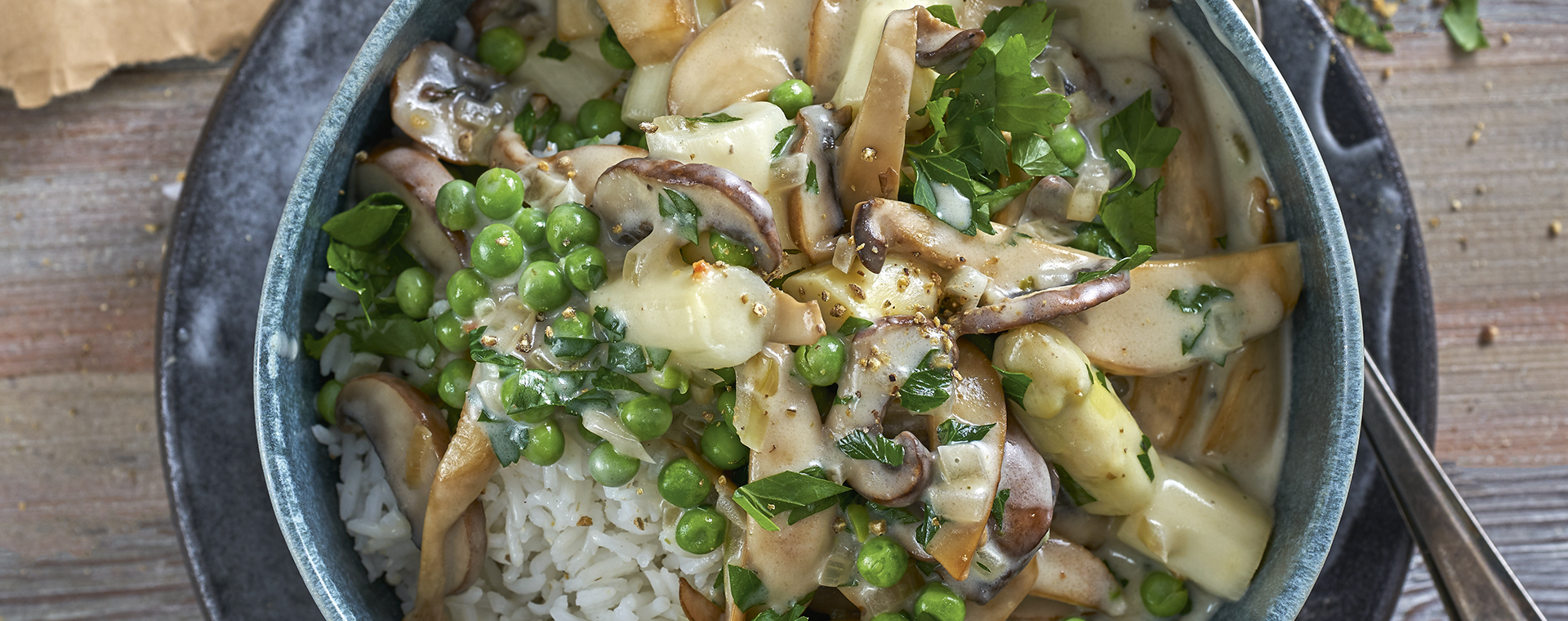 5 20 Kraeuterseitlings Frikassee Mit Reis 1920x760px