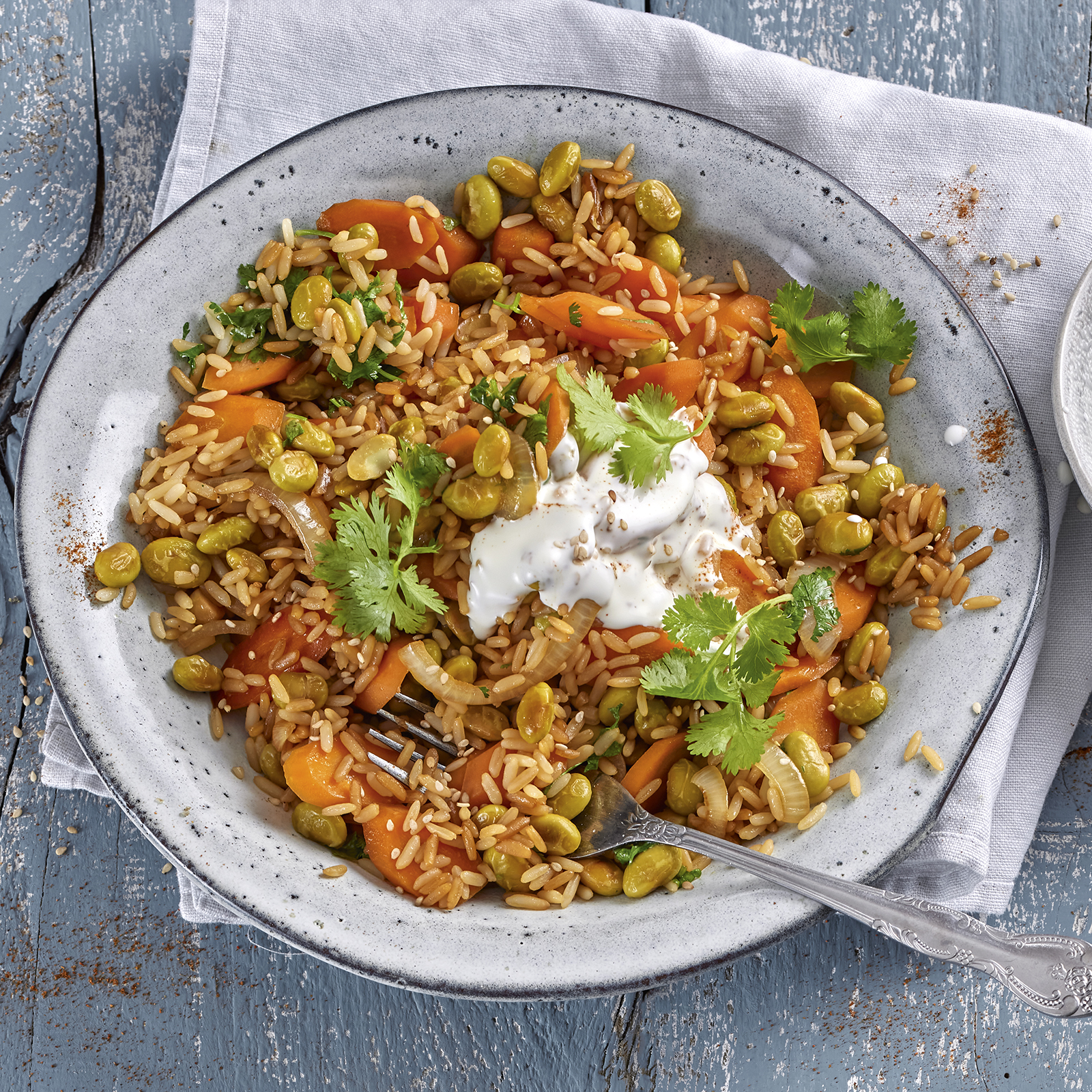 1 22 Edamame Moehren Wok Mit Reis Und Dip 1600x1600px