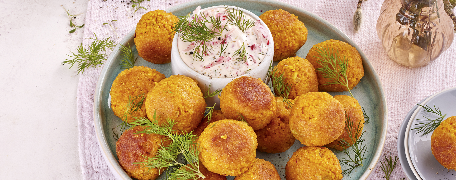 2 22 Hirsekugeln Mit Radieschen Remoulade 1920x760px