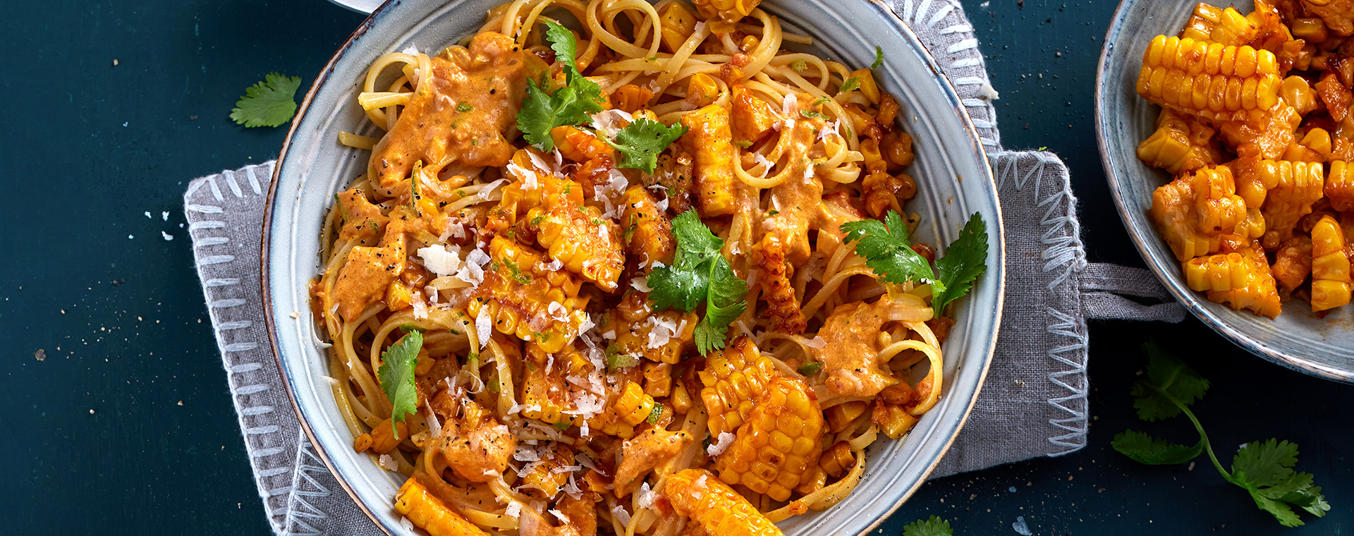 5 24 Linguine In Pikanter Tomatencremesosse Mit Gebratenem Mais 1920x760px